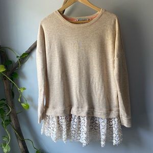 Free People Beach Pullover Ivory Cream Lace Tunic Sweatshirt Womens Size XS/S